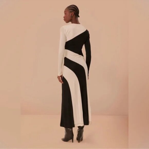 FARM Rio Elegant Black And White Cut-Out Detail Long Sleeve Midi Maxi Dress M - Picture 9 of 12
